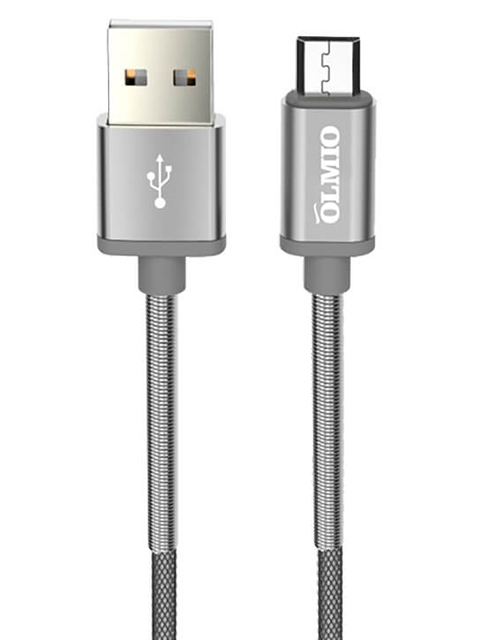 Дата-кабель OLMIO HD. USB 2.0-microUSB, 1.2м, 2,1А, серый 