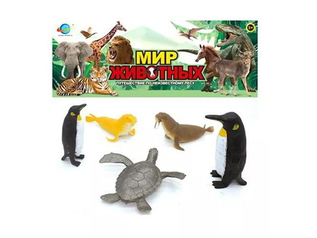 Игровой набор животных 5 предмета, 2 моржа, 2 пингвина, черепаха, в пакете