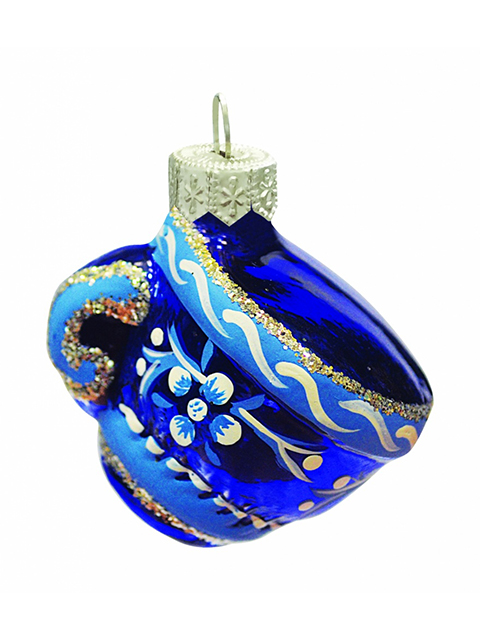 Елочное украшение фигурка "Чашка Русские Узоры" 7см, стекло, в подарочной упаковке