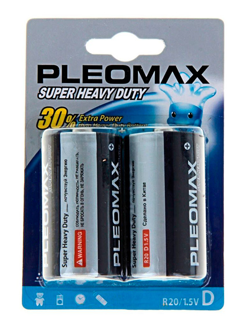 Батарейка солевая (большая) SAMSUNG Pleomax R20-2BL (2 шт) блистер