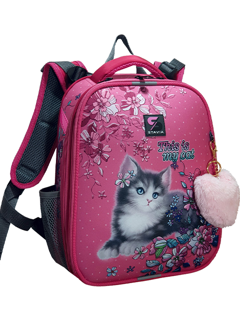 Ранец школьный каркасный STAVIA "My cat" ортопедическая спинка, мультиколор/розовый