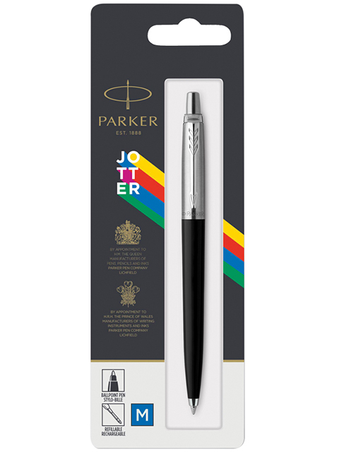 Ручка шариковая автоматическая PARKER "Jotter Black" 1 мм, синяя, блистер