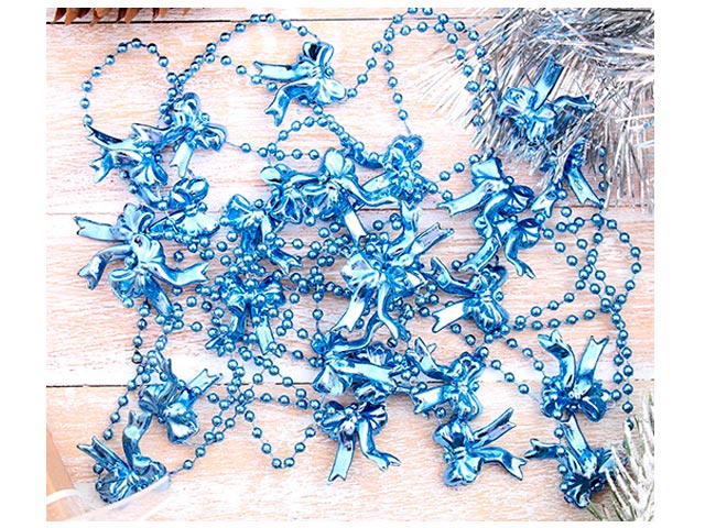 Елочное украшение Бусы длина 2,7 м, Изящный бантик, голубой
