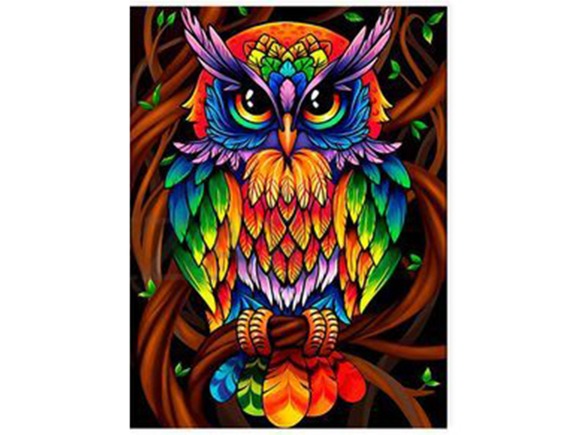 Алмазная мозаика TUKZAR "Разноцветная сова" на подрамнике, 40х50 см