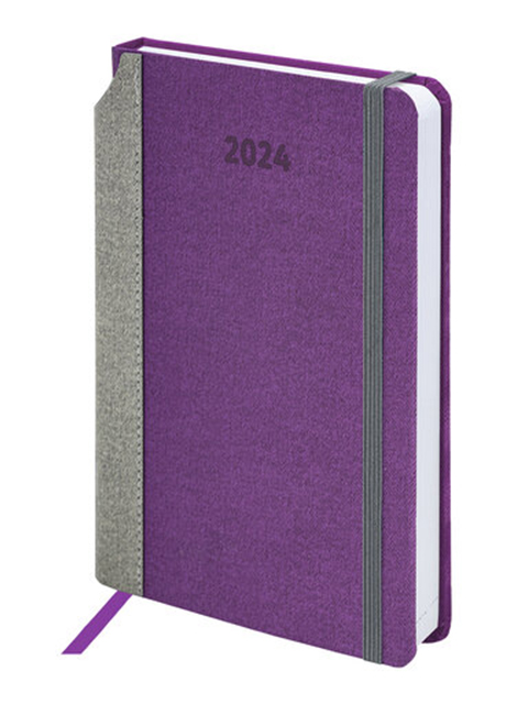 Ежедневник датированный А5 168 листов Brauberg "Mosaic 2024", под кожу, фиолетовый