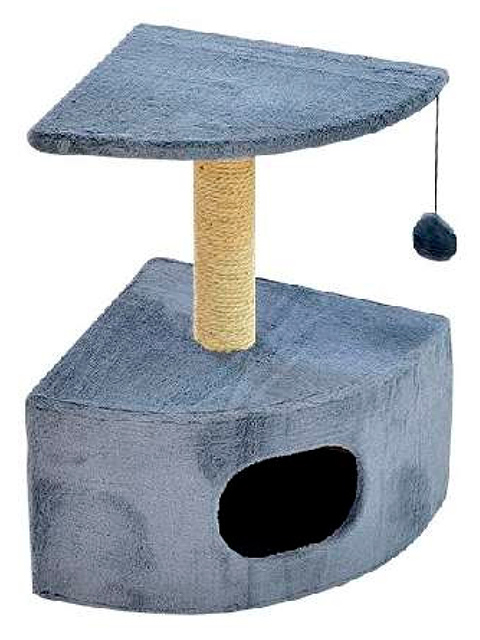 Дом для кошек "ЗооНик" однотонный меховой, круглый угловой 430х430х670 мм, серый