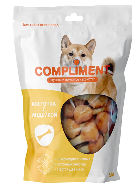 Лакомства для собак "COMPLIMENT. Косточки с индейкой" для собак, 50г