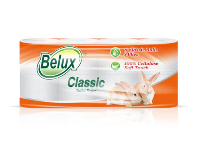 Бумага туалетная "Belux Classic" 3-х сл. 8шт., белая