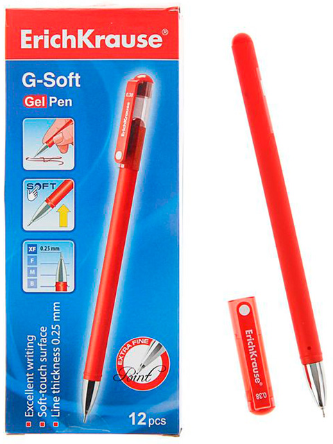 Ручка гелевая Erich Krause "G-SOFT" 0,38 мм, красная