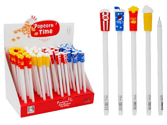 Ручка гелевая Basir "Popcorn time" 0,38 мм, с фигурным клипом, ассорти, синяя