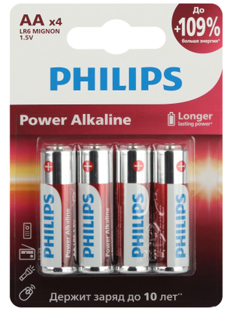 Батарейка алкалиновая (пальчиковая) Philips LR6-4BL Power