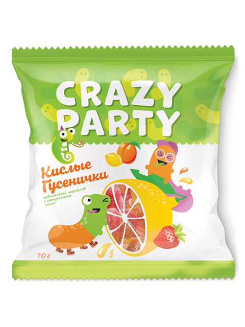 Жевательный мармелад Crazy Party "Кислые гусенички" 70 гр