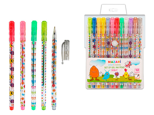 Набор гелевых ручек Mazari "Debut" 10 цветов, 0.8 мм, с блестками, ПВХ упаковка