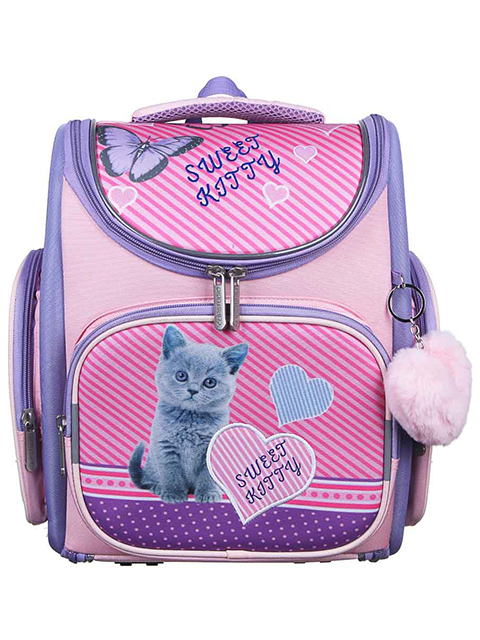 Ранец школьный "Sweet Kitty" трансформер, жесткая спинка, розово-фиолетовый
