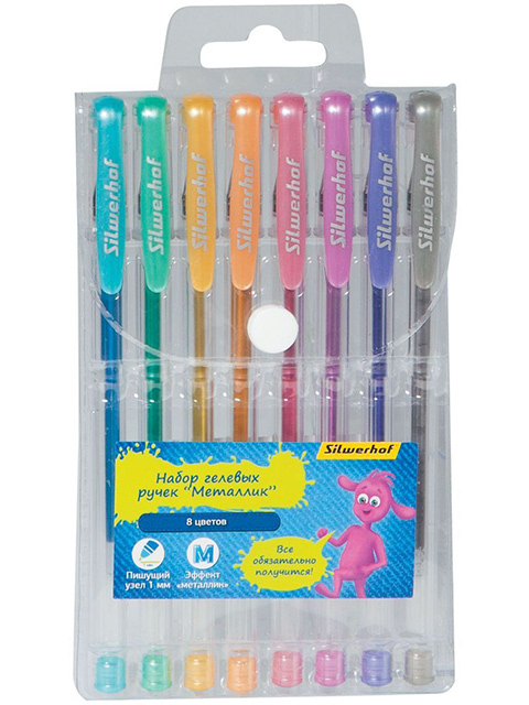 Набор гелевых ручек Silwerhof "Джинсовая коллекция" 8 цветов, с эффектом Metallic