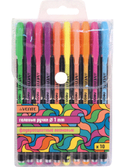 Набор гелевых ручек "deVENTE. Neon Black" 10 цветов, 1 мм, неон., флуоресцентные, в пласт. блист.