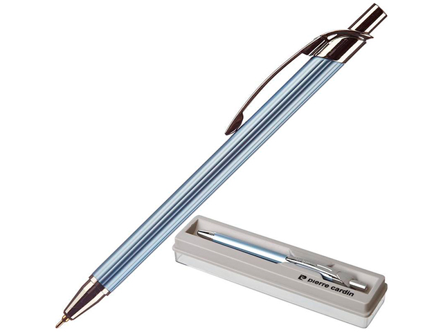 Ручка шариковая автоматическая Pierre Cardin "Actuel" корпус серебристо-голубой, в подарочной упаковке