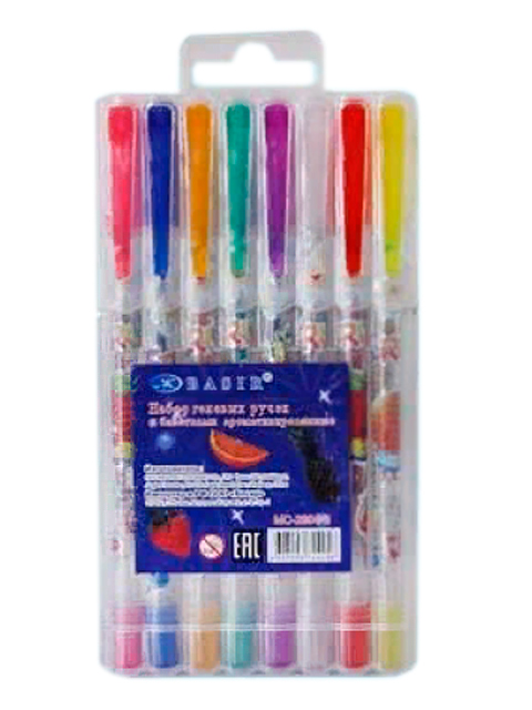 Набор гелевых ручек Basir "Фрукты" 8 цветов, ароматизированные с блестками, в пластиковом боксе