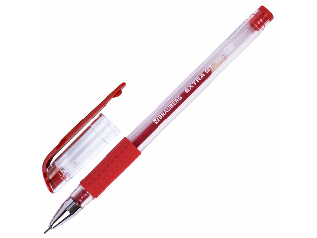 Ручка гелевая BRAUBERG "Extra gt needle", игольчатый узел 0,7 мм, линия 0,35 мм, красная, 143921