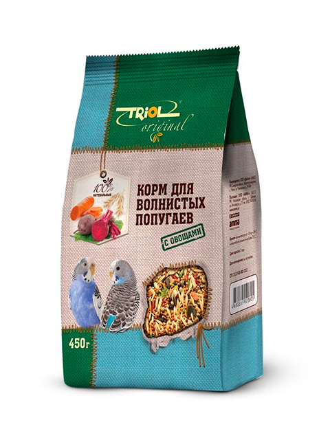 Корм "Triol Original" для волнистых попугаев с овощами 450г пакет
