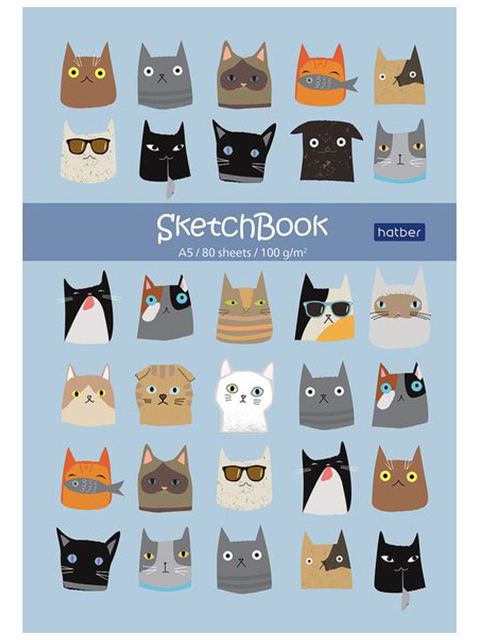 Бизнес-блокнот А5 80 листов Хатбер "Sketchbook. CATs" 100г/м2, твердый переплет