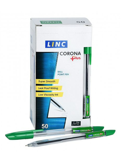 Ручка шариковая LINC "Corona plus" 0,7 мм, прозрачный корпус, зеленая