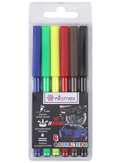 Фломастеры Attomex "Speed Zone" 6 цветов вентилируемый колпачок 