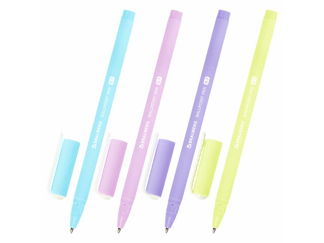 Ручка шариковая BRAUBERG SOFT TOUCH STICK "PASTEL", СИНЯЯ, мягкое покрытие, узел 0,7 мм, 143698