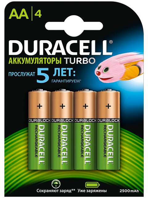 Батарейка аккумуляторная (пальчиковая) Duracell HR6-4BL 2500mAh предзаряж., 4 шт, кор. (10 уп)