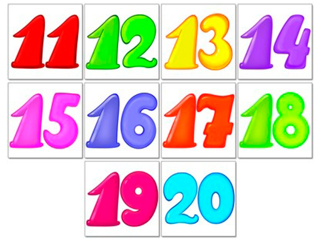 11 20 десятки. Цифры от 11 до 20. Разноцветные карточки с цифрами. Разноцветные цифры для детей. Цифры от 11 до 20 карточки.