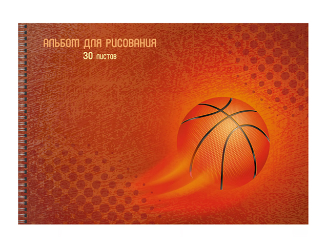 Альбом для рисования А4 30 листов Listoff "Basketball" на гребне
