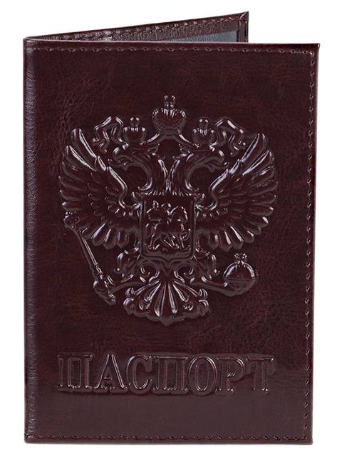 Обложка для паспорта "Паспорт" 9,5х13,5см, к/зам, герб, бордовый