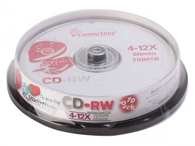 Диск CD-RW Smart Buy 700Mb 4-12x Cake Box (10)