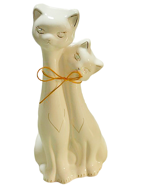 Копилка - кошка "Близнецы" глазурь-стразы белая