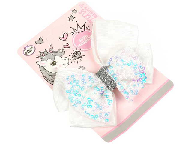 Бант для волос "Милая леди" белый с пайетками