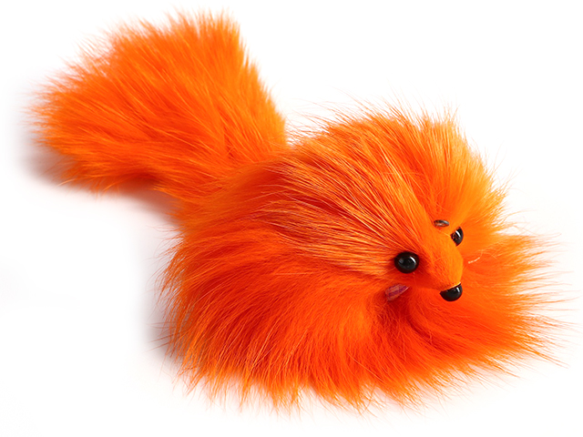 Игрушка для кошек "Мышь из натурального меха" до 11 см с хвостом, оранжевая