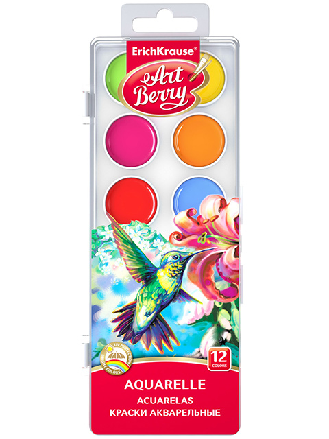 Краски акварельные Erich Krause "ArtBerry" 12 цветов, с УФ защитой яркости, пласт. упак.