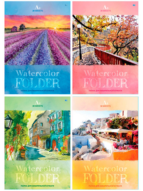 Бумага для акварели А4 20 листов БиДжи "Watercolor nature" в папке