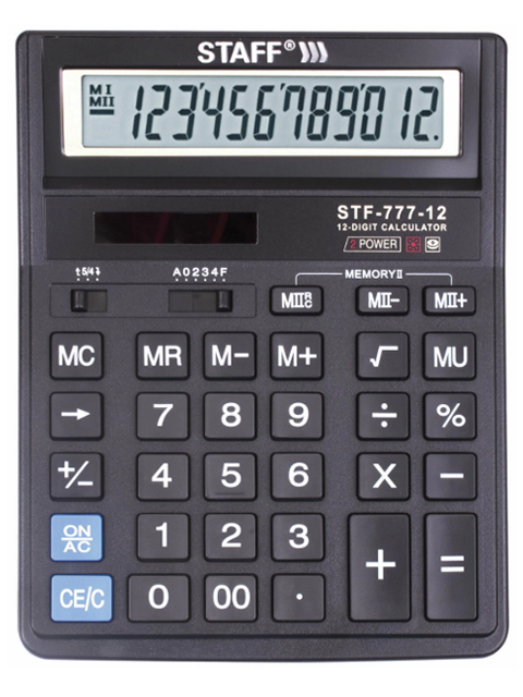 Калькулятор STAFF настольный STF-777, 12 разрядов, двойное питание, 210х165 мм