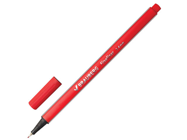 Ручка капиллярная BRAUBERG "Aero", трехгранная, металлический наконечник, 0,4 мм, красная, 142254