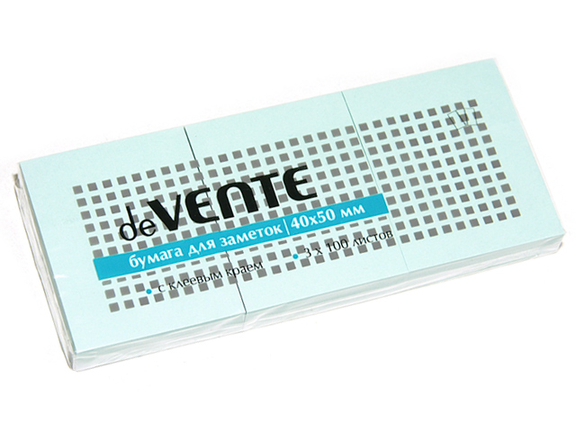 Блок для записей с клеевым краем deVENTE 40х50 мм (3 блока по 100 листов), голубой