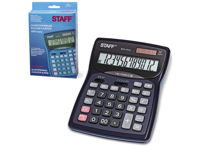 Калькулятор STAFF настольный STF-7312, 12 разрядов, двойное питание, 185х140 мм