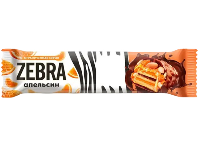 Батончик "ZEBRA", мягк.карамелью арахис и апельсин 40гр