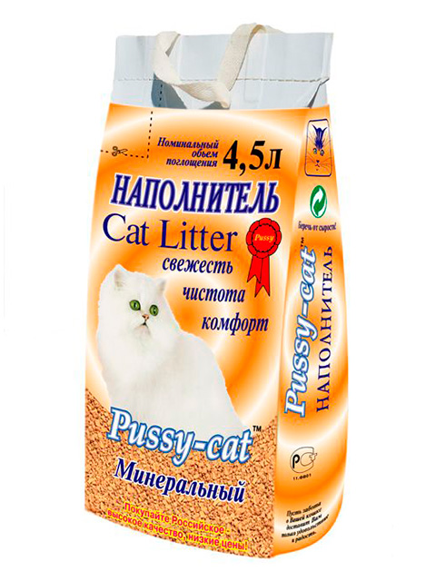 Наполнитель для кошачьих туалетов "Pussy-cat" минеральный 4,5л