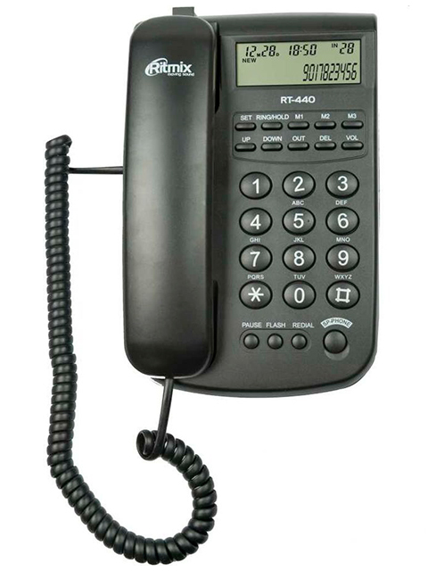 Телефон Ritmix RT-440 проводной, с дисплеем, черный