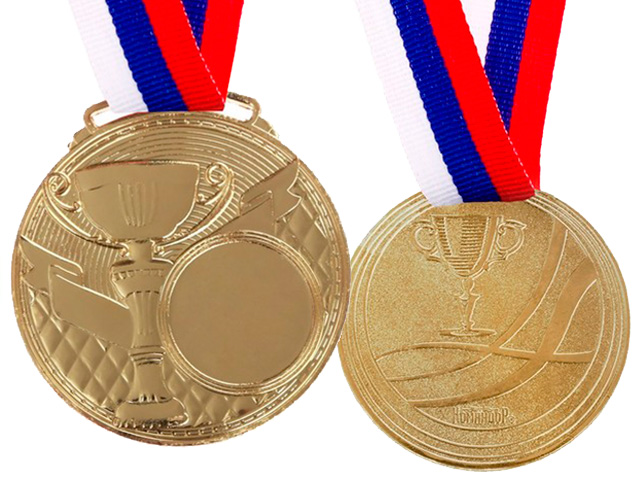 Медаль под нанесение 066 6,0 см, металлическая, на ленте, золото