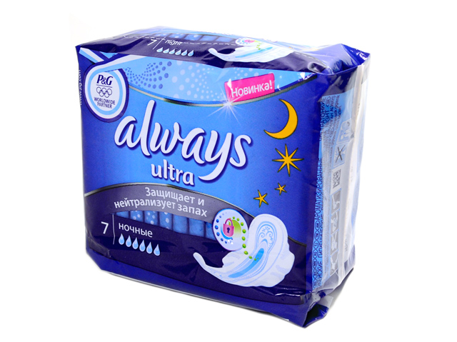 Прокладки Always Ultra Night защищает и нейтрализует запах 7шт в упаковке