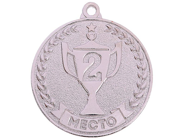 Медаль призовая "2 место" 073  3,5 см, металлическая, серебро