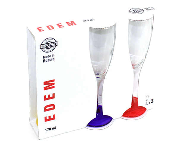 Набор фужеров для шампанского "Эдем" с цветным дном, 170мл