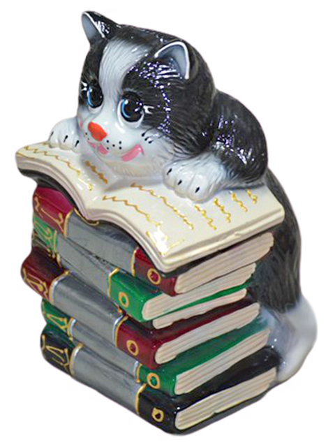 Копилка - кошка "Кот читалкин" глазурь, 28 см